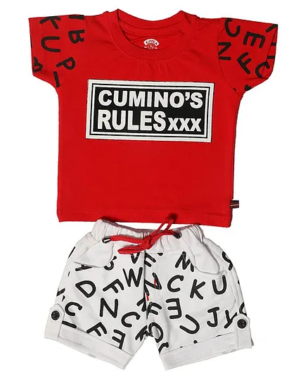 Kooka Kids Half Sleeves Text Print Tee With Shorts - Red