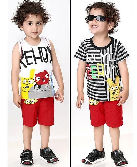 Kooka Kids Pack Of 2 Sleeveless Tee With Pack Of 2 Shorts - Multi Color