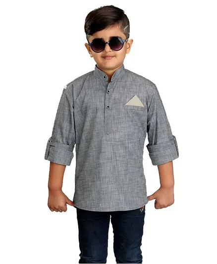 Kooka Kids Roll Up Full Sleeves Kurta - Grey