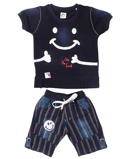 Kooka Kids Short Sleeves Smiley Print Tee With Shorts - Beige