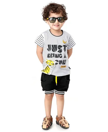 Kooka Kids Half Sleeves Text Design Tee With Shorts - Grey