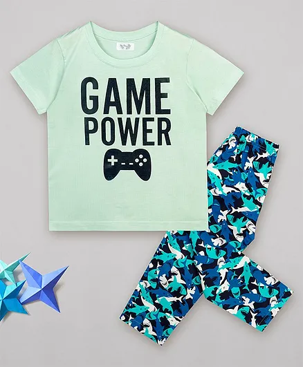 Sheer Love Game Over Printed Half Sleeves Night Suit - Multi Color