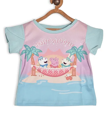 Peppa Pig by Toothless Half Sleeves Character Printed Tee - Sky Blue
