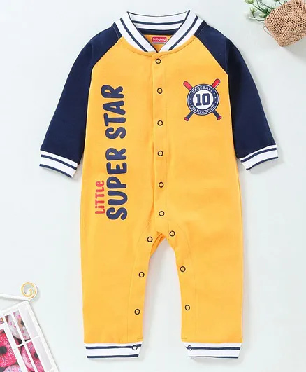 Babyhug Full Sleeves Romper Text Graphic - Yellow