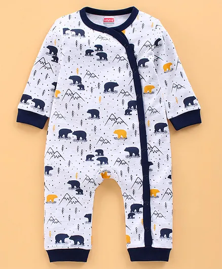 Babyhug 100% Cotton Full Sleeves Romper Polar Bear Print - White