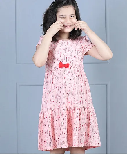 Hola Bonita Short Sleeves Frock Bow Applique - Pink