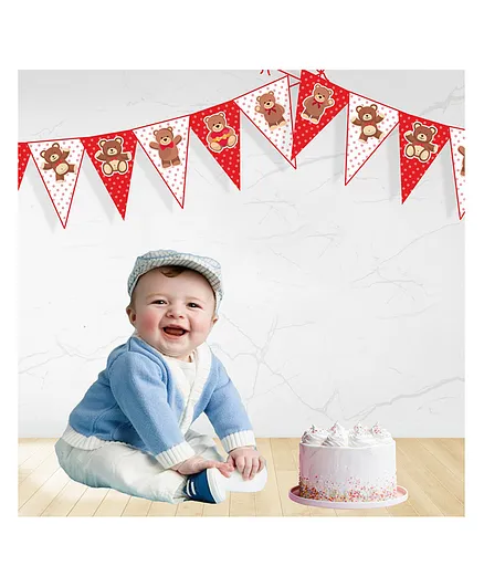 Untumble Teddy Themed Birthday Banner Red - Length 304 cm