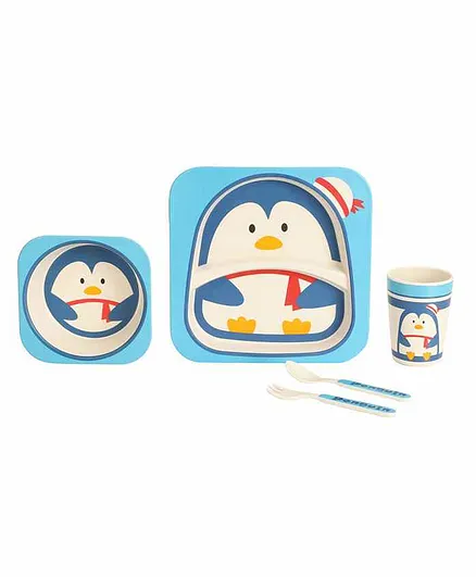 Inone Bamboo Fiber Penguin 5 Piece Dinner Set - Blue