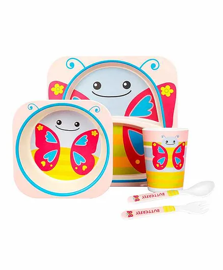 Inone Bamboo Fiber Butterfly 5 Piece Dinner Set - Pink Multicolour