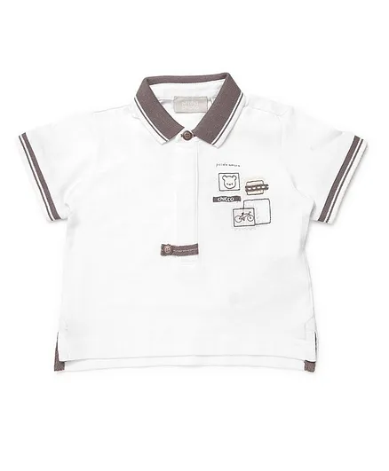 Chicco Half Sleeves Collar Neck Printed T-Shirt - White