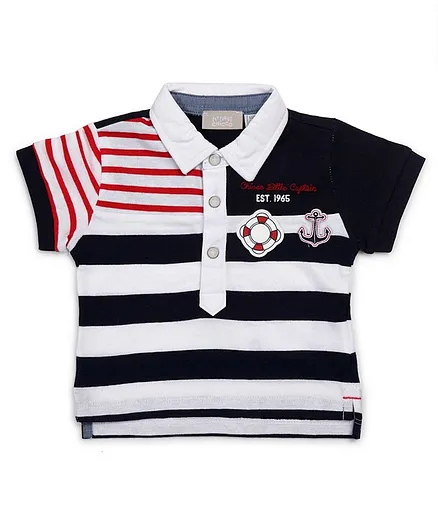 Chicco Half Sleeves T-Shirt Striped - White & Blue