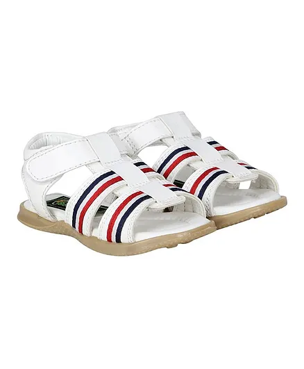 Buckled Up Striped Velcro Closure Sandals - White