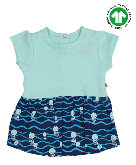 GREENDiGO Short Sleeves 100% Organic Cotton Jelly Fish Print Dress - Blue