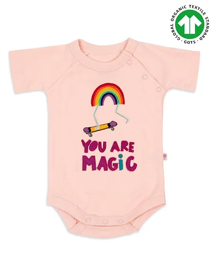 GREENDiGO 100% Organic Cotton Half Sleeves You Are Magic Print Onesie - Pink