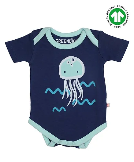 GREENDiGO 100% Organic Cotton Half Sleeves Jelly Fish Print Onesie - Blue