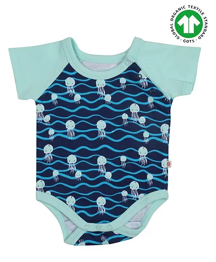 GREENDiGO 100% Organic Cotton Gots Certified Love Jelly Print Short Sleeves Onesie - Blue