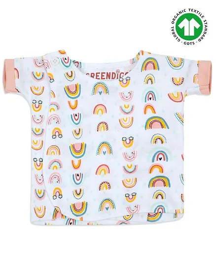GREENDiGO 100% Organic Cotton Gots Certified Half Sleeves Rainbow Print Tee - Blue