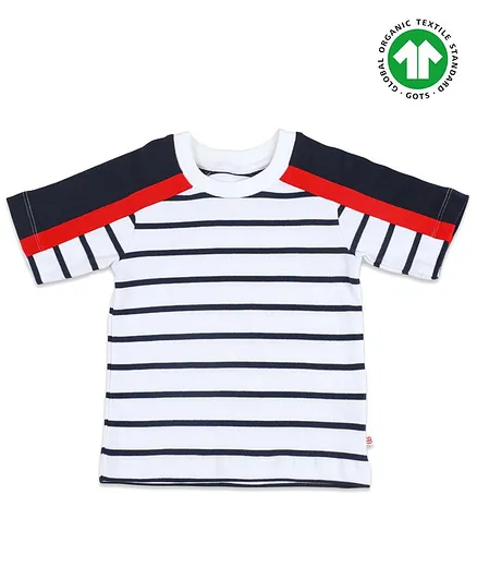 GREENDiGO 100% Organic Cotton Gots Certified Half Sleeves Striped Tee - White