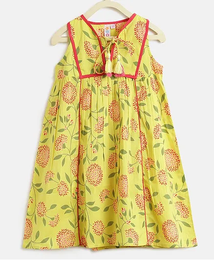 Kids On Board Sleeveless A Line Flower Print Dress - Green