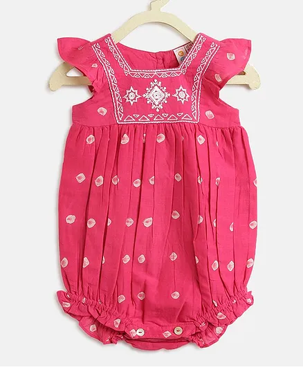 Kids On Board Sleeveless Bandhani Onesie - Pink