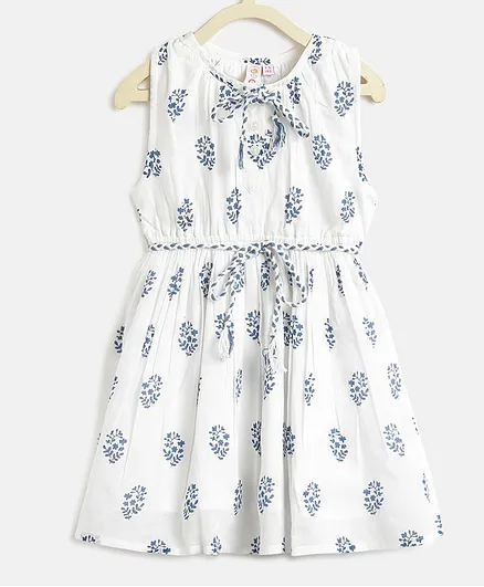 Kids On Board Sleeveless Motif Print Dress - White