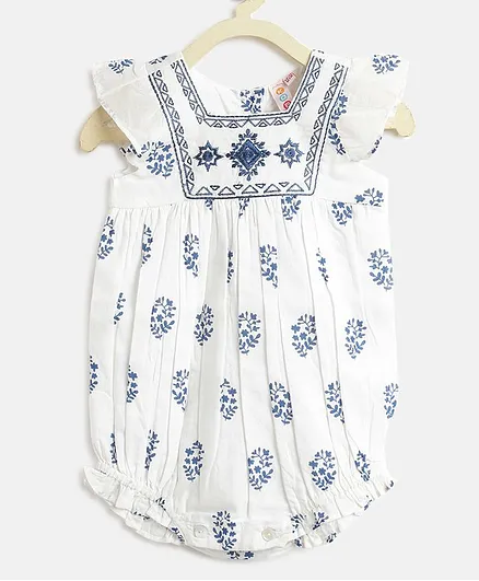 Kids On Board Sleeveless Block Print Onesie - White