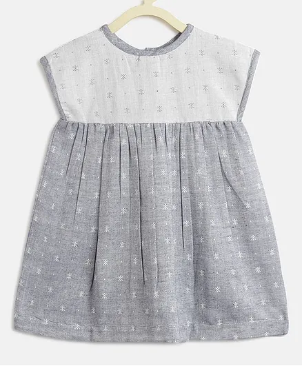 Kids On Board Short Sleeves Star Print Dress - Grey