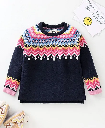Yellow Apple Full Sleeves Pullover Sweater - Blue