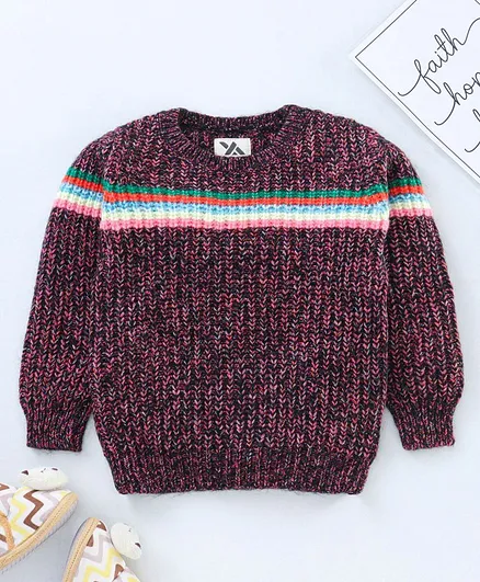 Yellow Apple Full Sleeves Sweater Striped - Purple