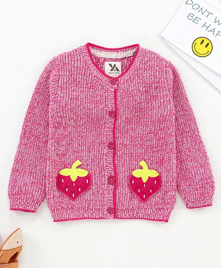 Yellow Apple Full Sleeves Front Open Sweaters Strawberry Patch - Pink