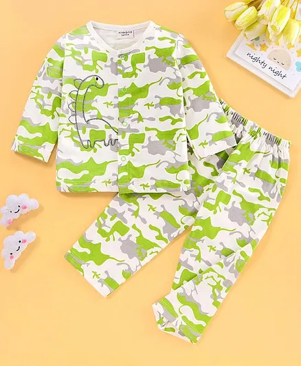 Wonderchild Full Sleeves Camouflage Print Night Suit - Green