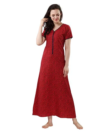 Piu Half Sleeves All Over Printed Maternity Nighty - Red
