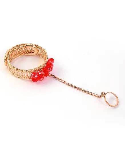 Milyra Hath Finger Ring Attached Crystal Bracelet - Red