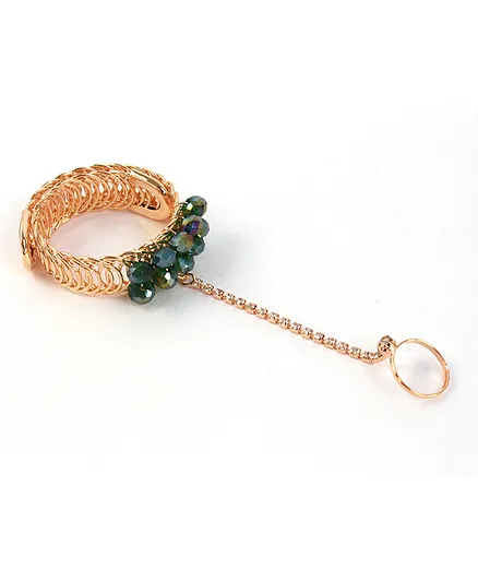 Milyra Hath Finger Ring Attached Crystal Bracelet - Green