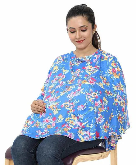 Grandma's Premium Nursing Cover Floral Print - Blue