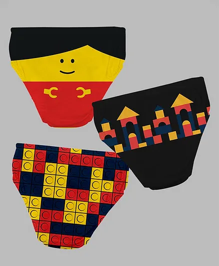 Plan B Pack Of 3 Building Blocks Print Panties - Black Yellow