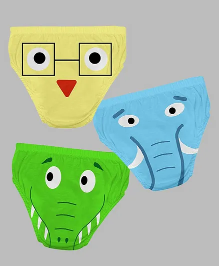 Plan B Pack Of 3 Elephant Print Panties - Green Purple Blue
