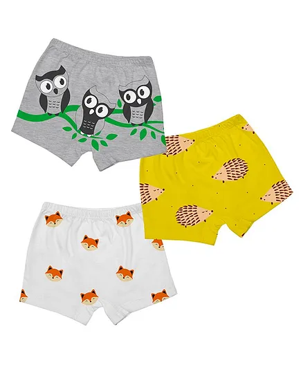 Plan B Pack Of 3 Owl Print Boxers - Grey White Gold