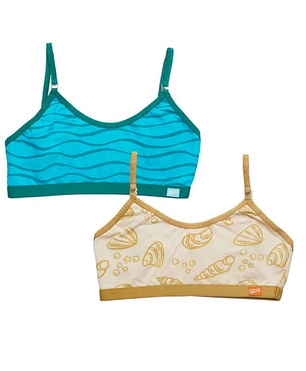 Plan B Combo Of 2 Shell Print Bras - Teal Cream