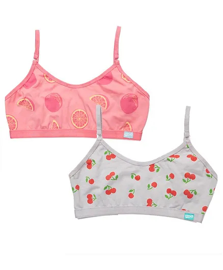 Plan B Combo Of 2 Cherry Print Bras - Grey Coral