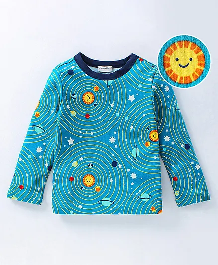 CrayonFlakes Full Sleeves Solar System Printed Tee - Blue