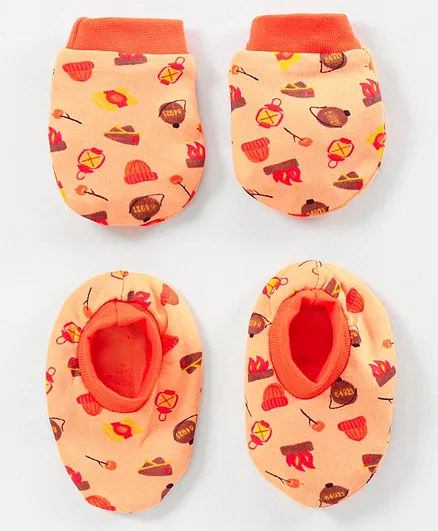 OHMS Mittens & Booties Set Fire Print - Orange