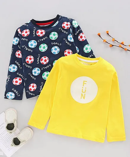 Rikidoos Pack Of 2 Full Sleeves Foot Ball Printed Tee - Navy Blue & Yellow