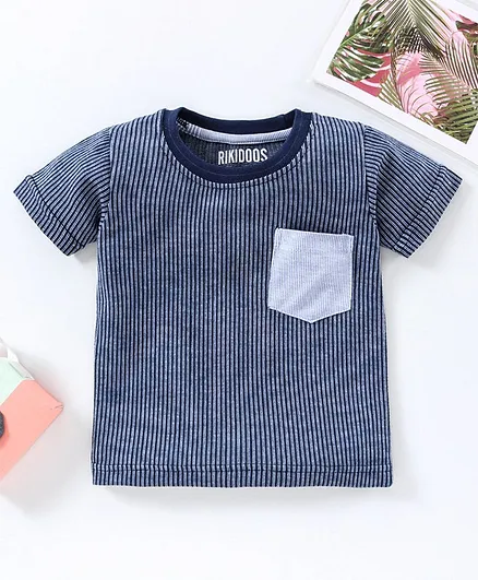Rikidoos Half Sleeves Striped Tee - Blue