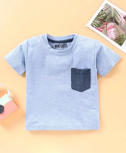 Rikidoos Half Sleeves Striped Tee - Light Blue