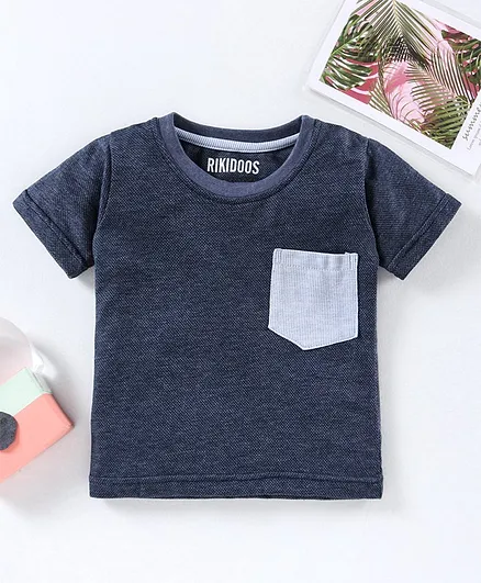 Rikidoos Half Sleeves Striped Tee - Navy Blue