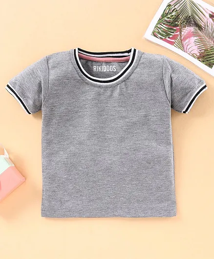 Rikidoos Half Sleeves Solid Colour Tee - Light Grey