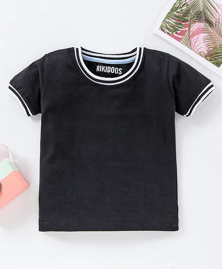 Rikidoos Half Sleeves Solid Colour Tee - Black