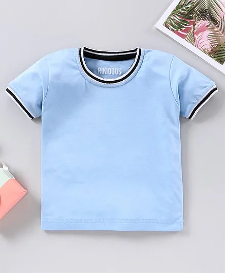 Rikidoos Half Sleeves Solid Colour Tee - Sky Blue