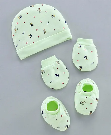 Simply 100% Cotton Cap Mittens And Booties Set- Diameter 11 cm